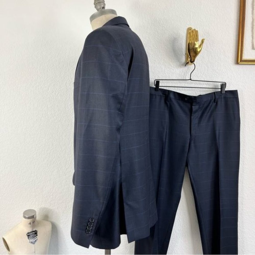 YSL Yves Saint Laurent Windowpane Wool 120s 3 Button Gridded Suit - Picture 6 of 13